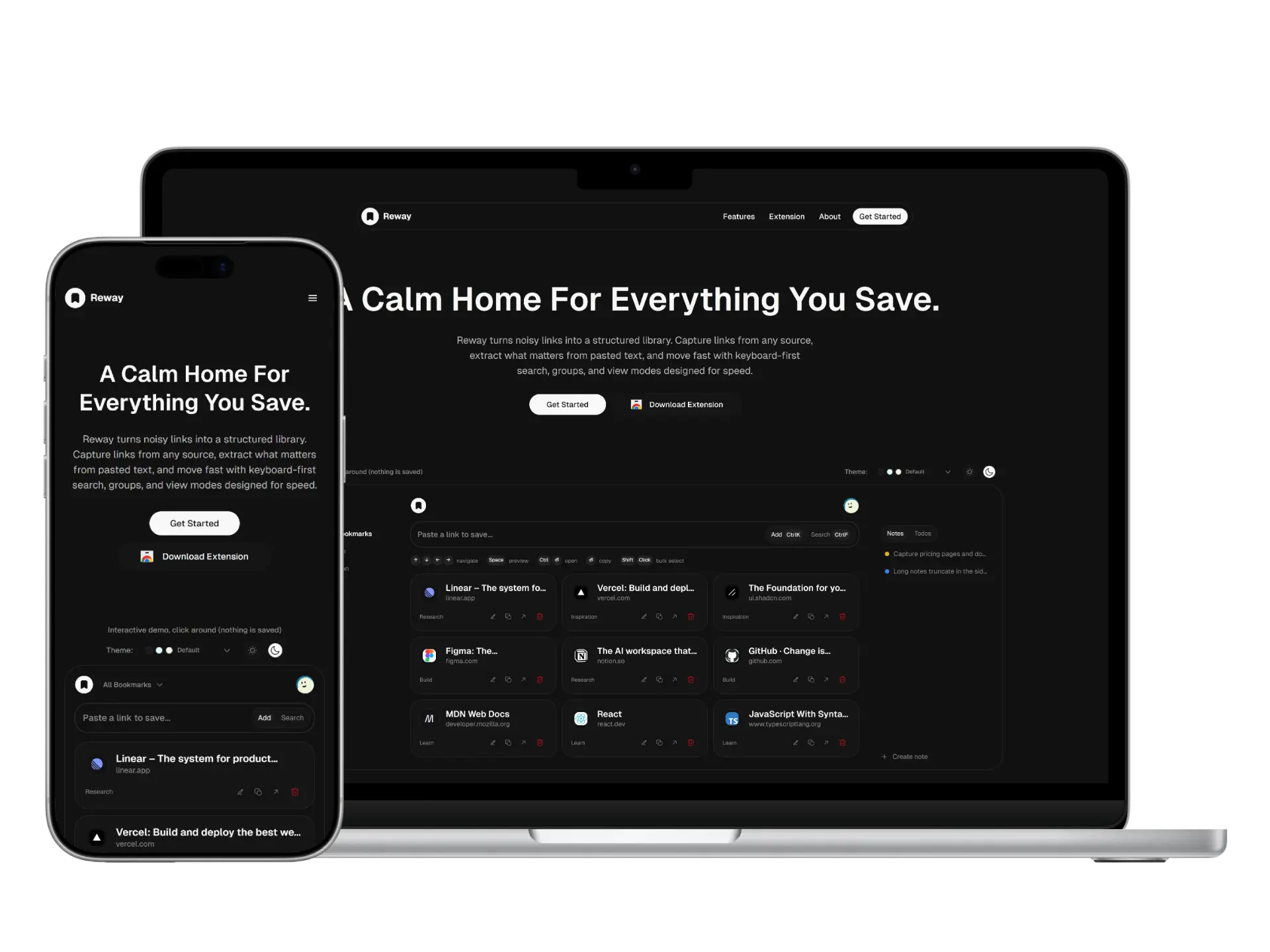 Workspace preview for the Reway bookmarking platform.